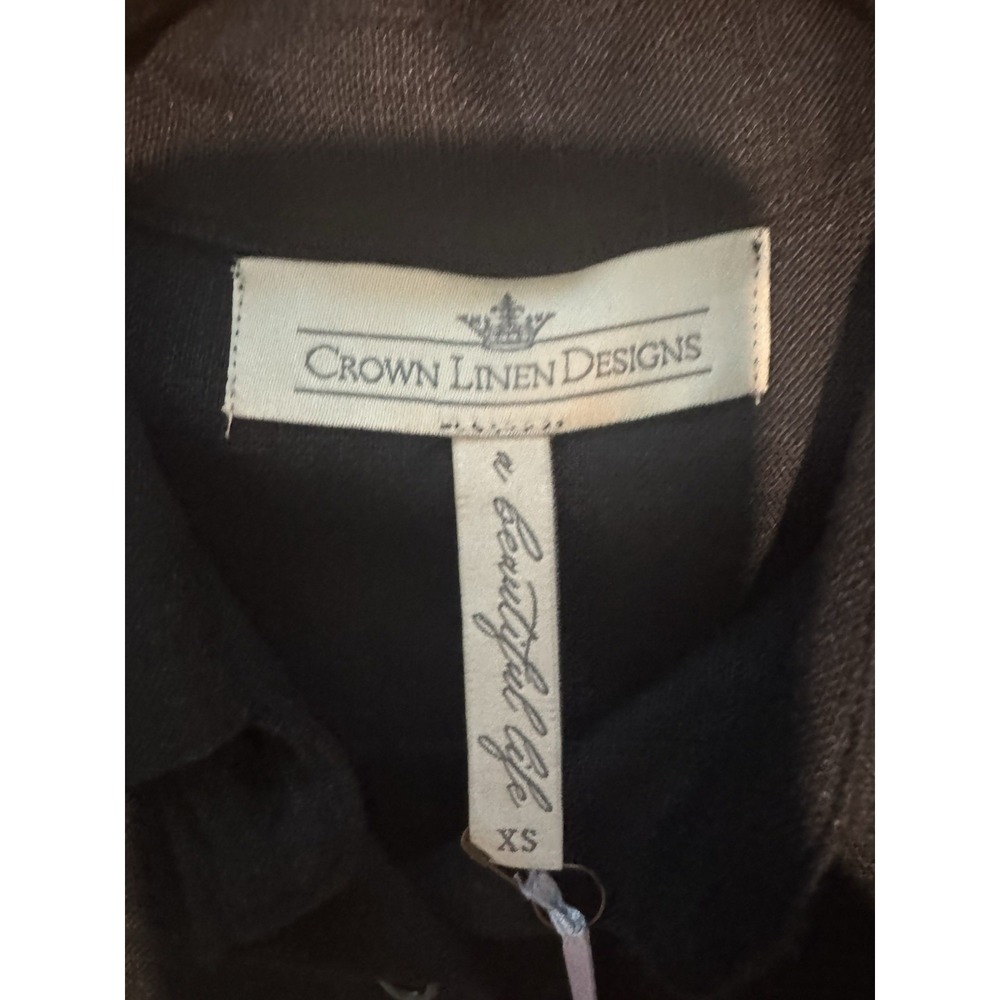 NWT Crown Linen Designs  Black 100% Linen Long Sleeve Tunic Sz XS Button Down - Picture 7 of 12